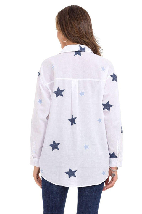 WH127 Star Detailed Oversized Linen Shirt