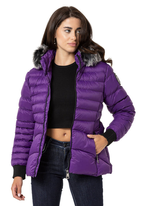 WM132 Furry Purple Women's Puffer Coat