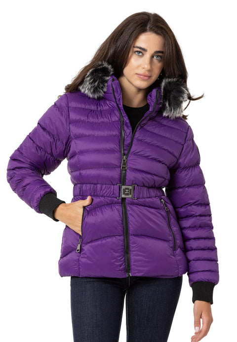 WM132 Furry Purple Women's Puffer Coat