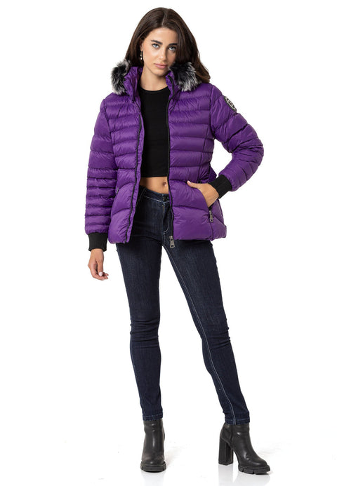 WM132 Furry Purple Women's Puffer Coat