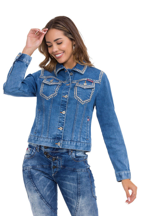 WJ213 Women's Silver Embroidered Denim Jacket
