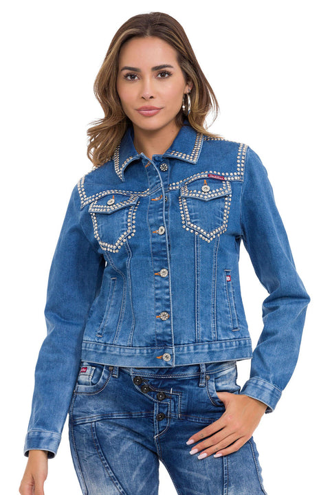 WJ213 Women's Silver Embroidered Denim Jacket