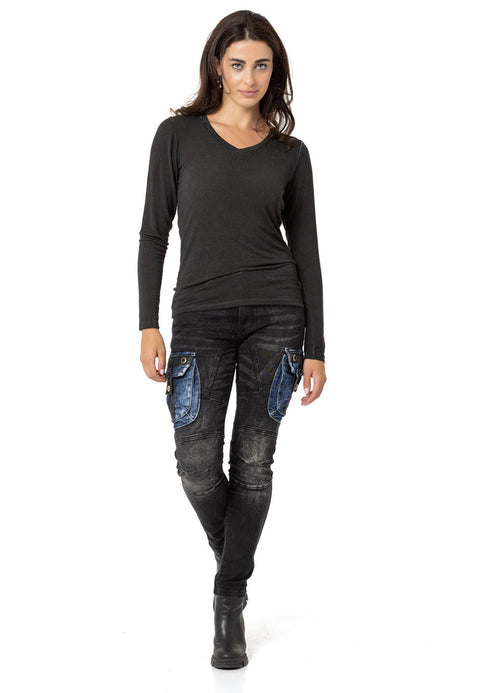 WL355 Women's Basic Top with Collar Detail