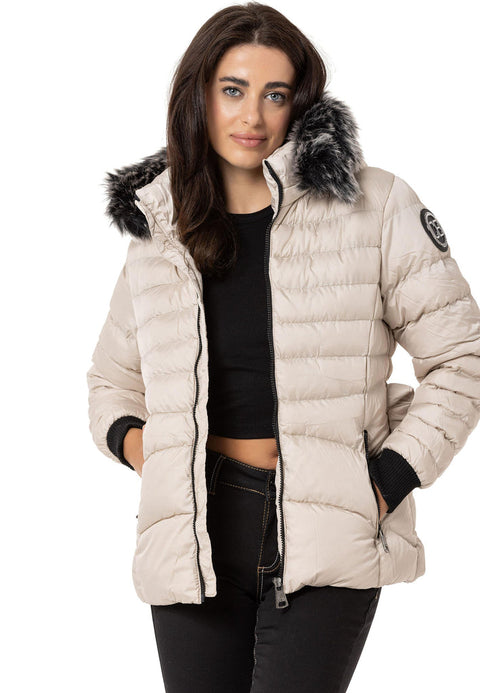 WM132 Furry Purple Women's Puffer Coat