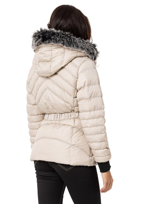 WM132 Furry Purple Women's Puffer Coat