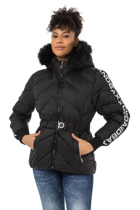 WM133 Women's Puffer Coat with Text Stripes
