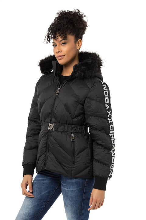 WM133 Women's Puffer Coat with Text Stripes