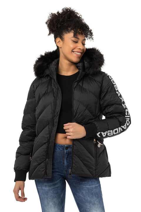 WM133 Women's Puffer Coat with Text Stripes