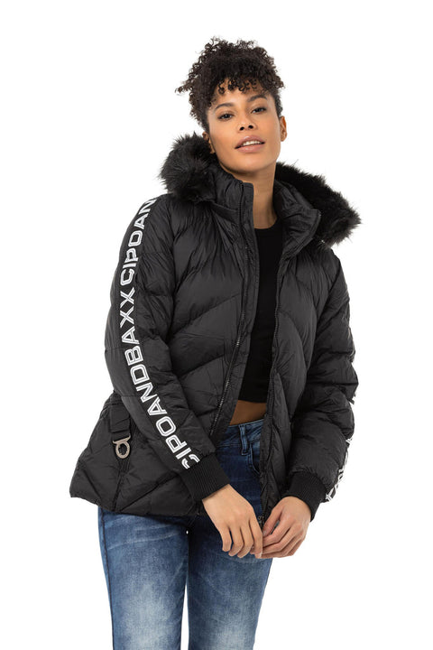 WM133 Women's Puffer Coat with Text Stripes