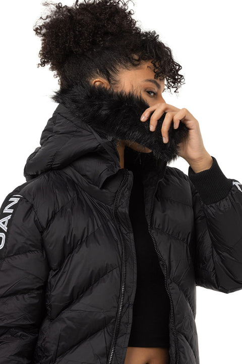 WM133 Women's Puffer Coat with Text Stripes
