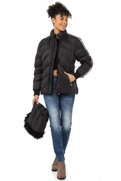 WM133 Women's Puffer Coat with Text Stripes
