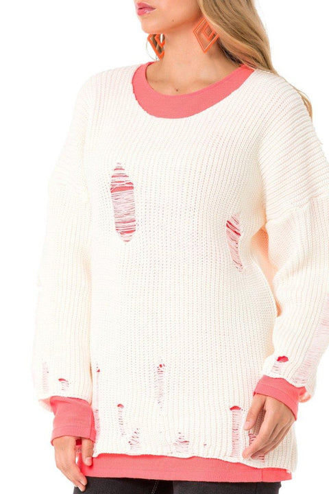 WP240 Vintage Ripped Double Layer Knitwear
