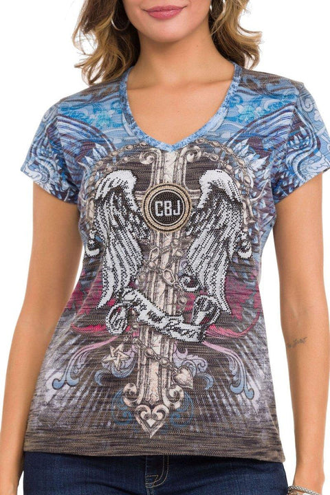 WT339 Winged Cross Patterned Stone T-Shirt