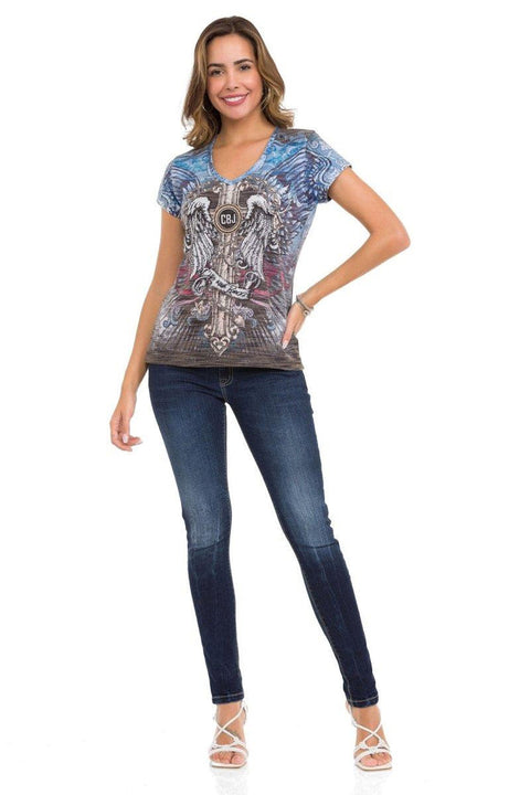 WT339 Winged Cross Patterned Stone T-Shirt