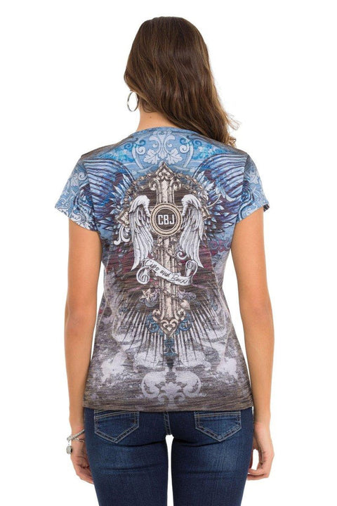 WT339 Winged Cross Patterned Stone T-Shirt