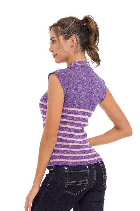 WT353 Polo Neck Striped Knitwear T-Shirt