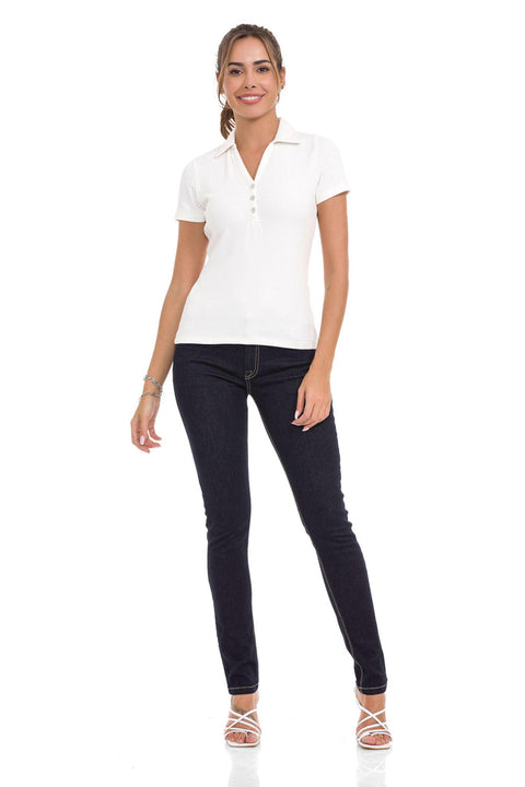 WT361 Stripe Textured Straight Collar Basic T-Shirt