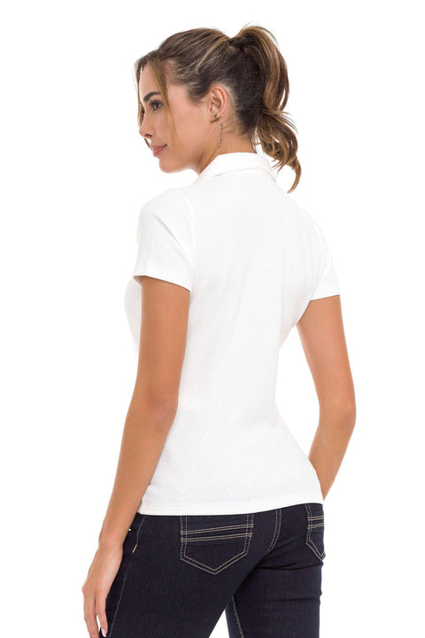 WT361 Stripe Textured Straight Collar Basic T-Shirt