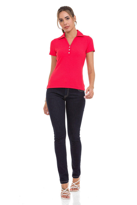 WT361 Stripe Textured Straight Collar Basic T-Shirt