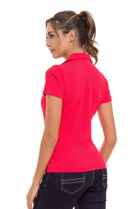 WT361 Stripe Textured Straight Collar Basic T-Shirt