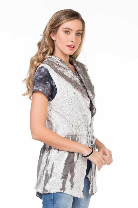 WW111 Women's Gray Hooded Sequined Vest