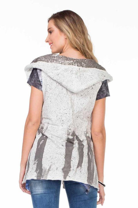 WW111 Women's Gray Hooded Sequined Vest