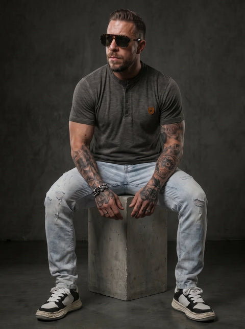 CT835 Men’s T‑Shirt Mustard – Modern Henley Button Tee