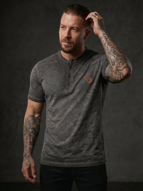 CT835 Men’s T‑Shirt Mustard – Modern Henley Button Tee