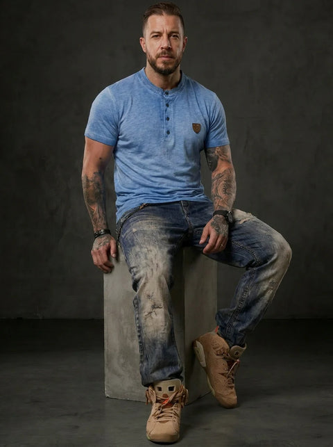CT835 Men’s T‑Shirt Mustard – Modern Henley Button Tee