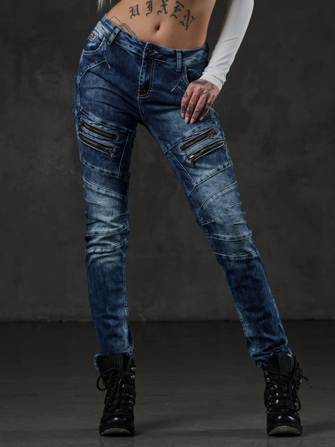 WD501 Women Jeans Slim-Fit with decorative stitching Zipper and brand logo