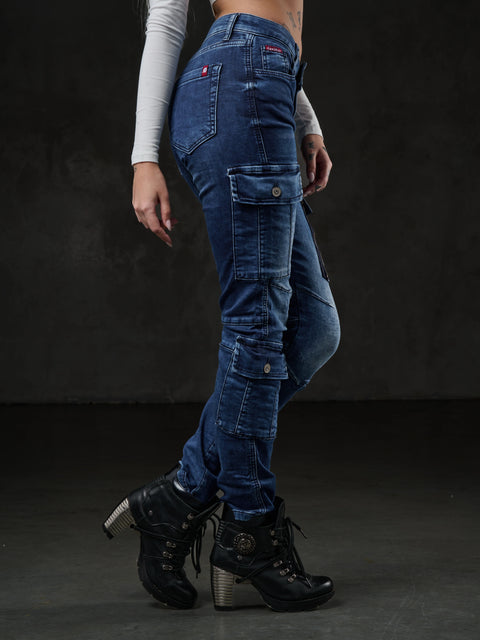 WD531 Basic Women's Jean Trousers with Cargo Pocket