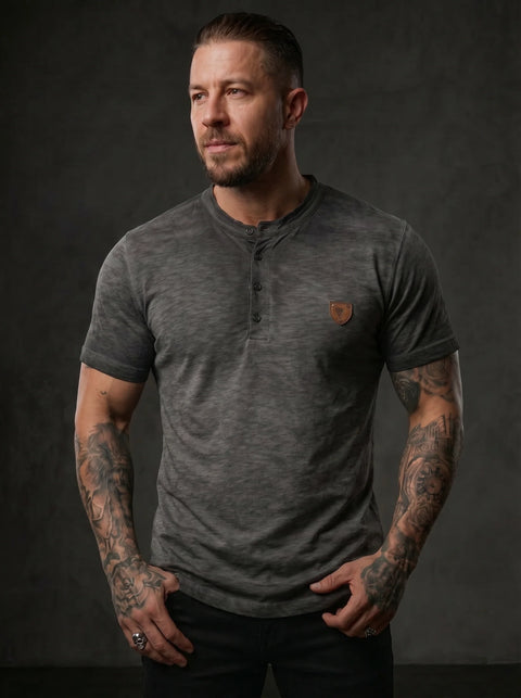 CT835 Men’s T‑Shirt Mustard – Modern Henley Button Tee