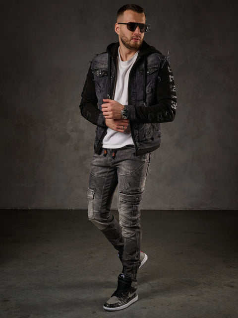 CJ155 denim jacket, hooded sweat jacket in western look