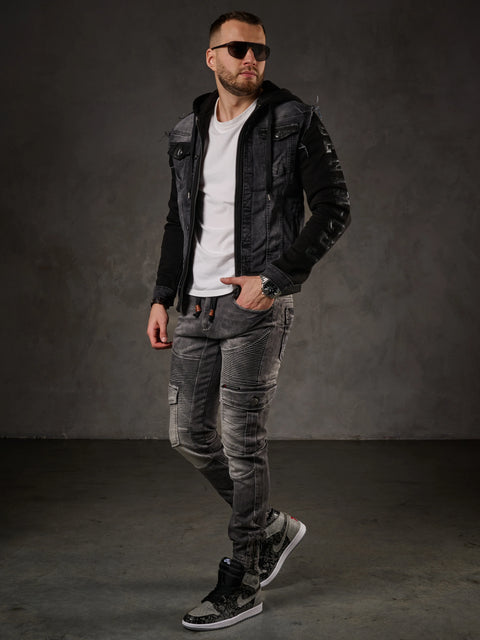 CJ155 denim jacket, hooded sweat jacket in western look