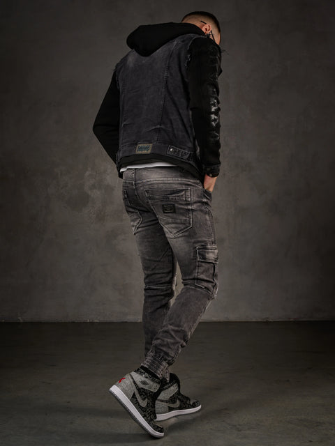 CJ155 denim jacket, hooded sweat jacket in western look