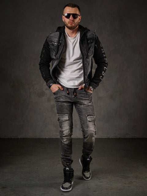 CJ155 denim jacket, hooded sweat jacket in western look