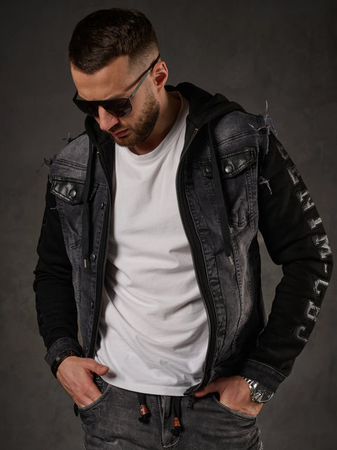CJ155 denim jacket, hooded sweat jacket in western look