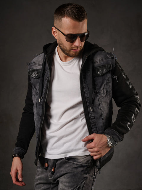 CJ155 denim jacket, hooded sweat jacket in western look