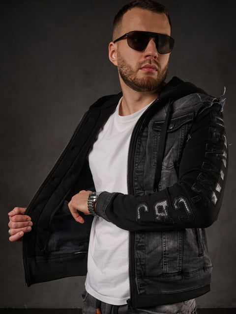 CJ155 denim jacket, hooded sweat jacket in western look