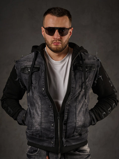 CJ155 denim jacket, hooded sweat jacket in western look