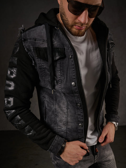 CJ155 denim jacket, hooded sweat jacket in western look