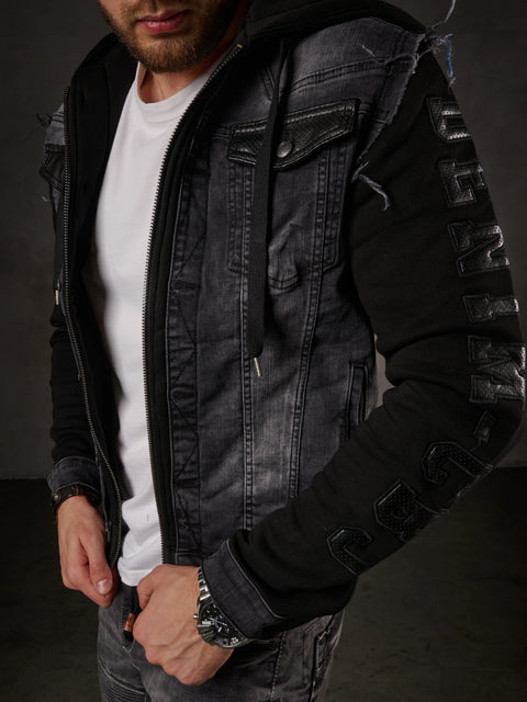 CJ155 denim jacket, hooded sweat jacket in western look