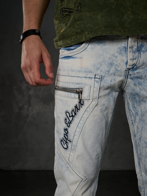 CD272 Ice Blue Stitched Men's Jean Trousers