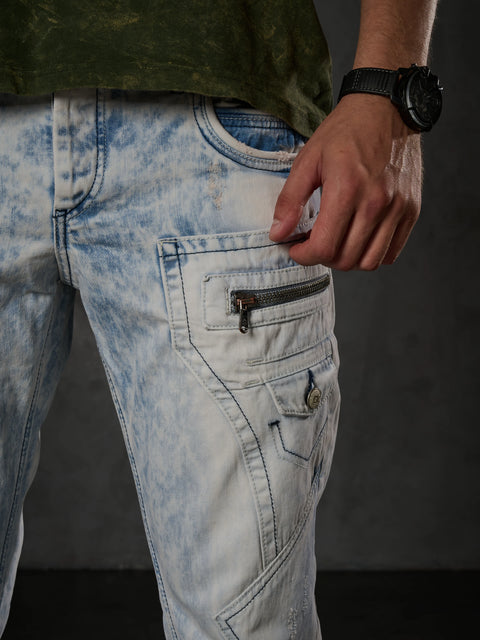 CD272 Ice Blue Stitched Men's Jean Trousers