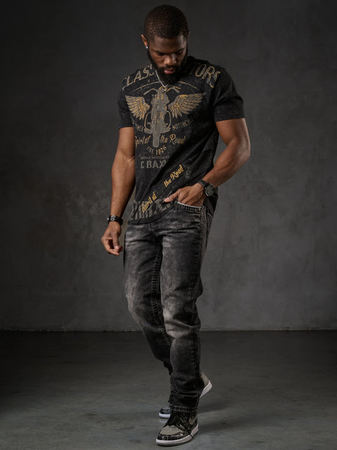 CT706 Men’s T‑Shirt with Vintage Motorcycle Print
