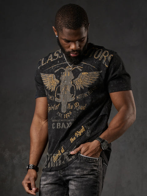 CT706 Men’s T‑Shirt with Vintage Motorcycle Print