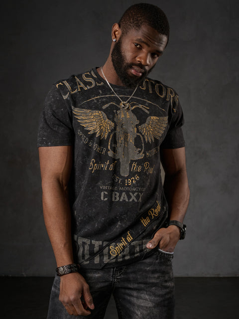 CT706 Men’s T‑Shirt with Vintage Motorcycle Print