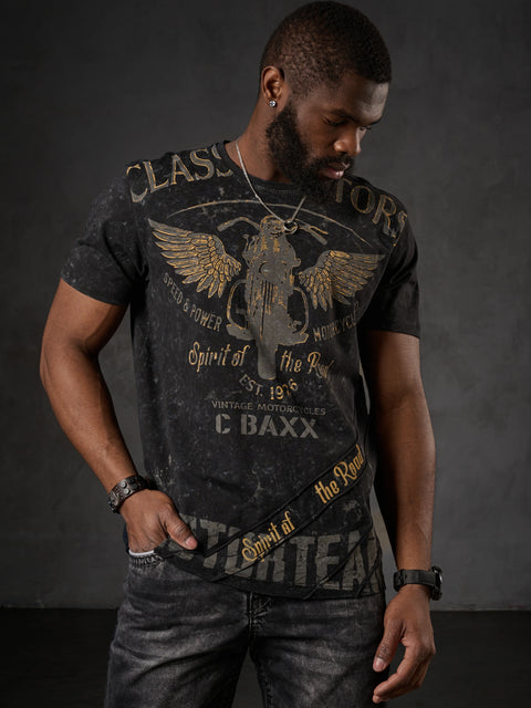 CT706 Men’s T‑Shirt with Vintage Motorcycle Print