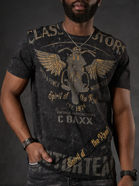 CT706 Men’s T‑Shirt with Vintage Motorcycle Print