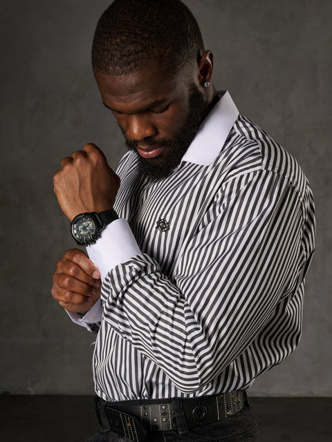 CH192 Cuff Collar Striped Shirt